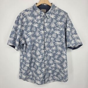 JACHS New York Men's Palm Print Short Sleeve Shirt XL Blue.